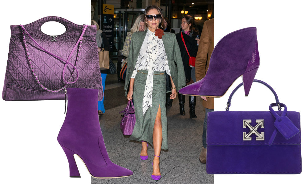 Выбираем фиолетовую обувь и аксессуары по совету Виктории Бекхэм
